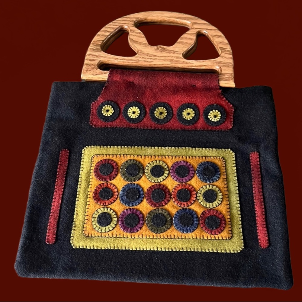 Handcrafted Granny Bag Wood Handle Felt Purse